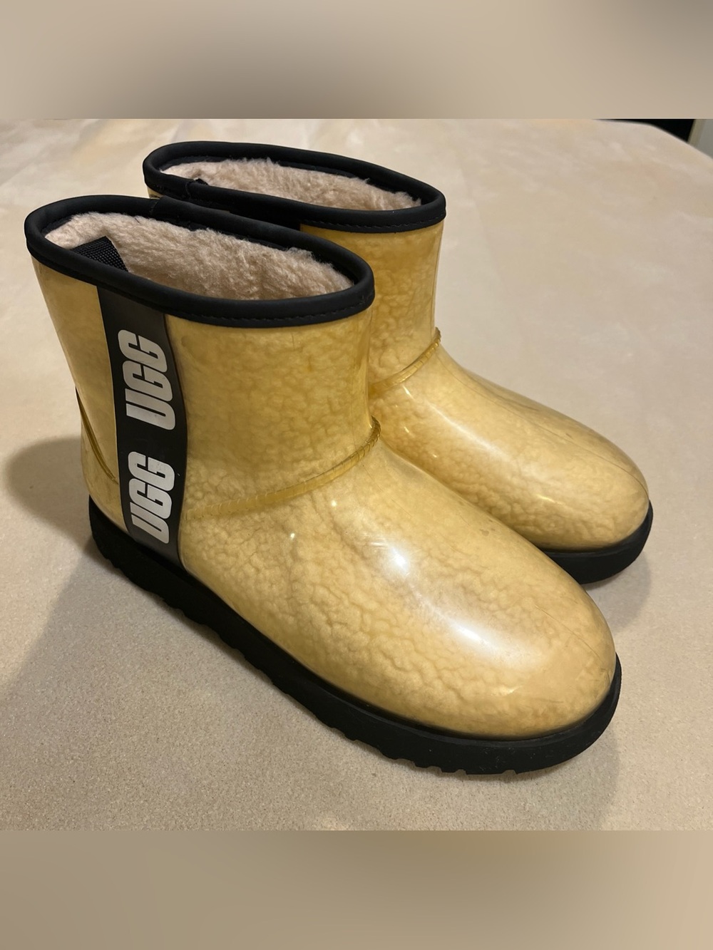 UGG Yellow Shearling-Lined Slide with Black Logo Strap